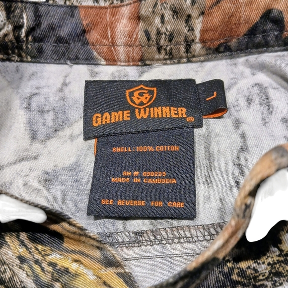 Game Winner BREAK UP MOSSY OAK Camouflage Button Down Roll Tab Shirt Youth SZ  L - Picture 3 of 9